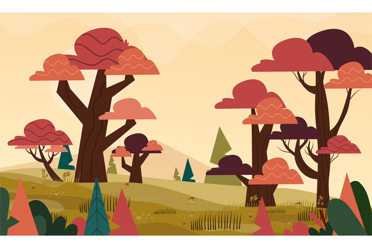 autumn jungle landscape vector set, a Seasonal Illustration by foxndeer (Photo 4 of 4)