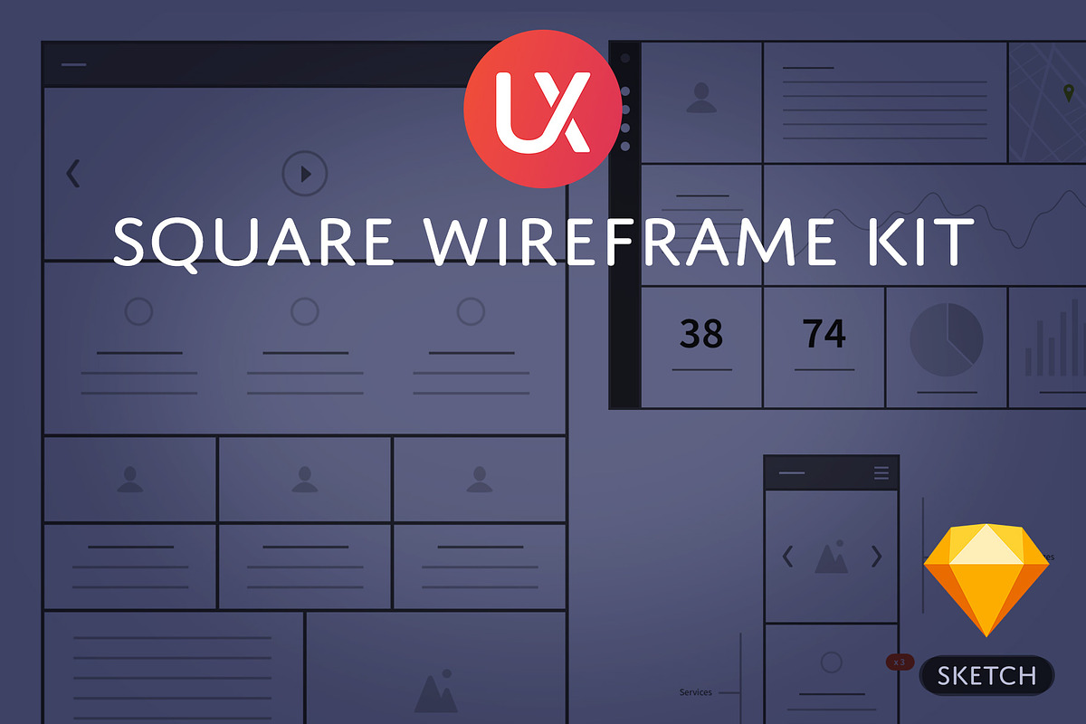 Square Wireframe Kit, a Wireframe Template by UX Kits | Creative Market