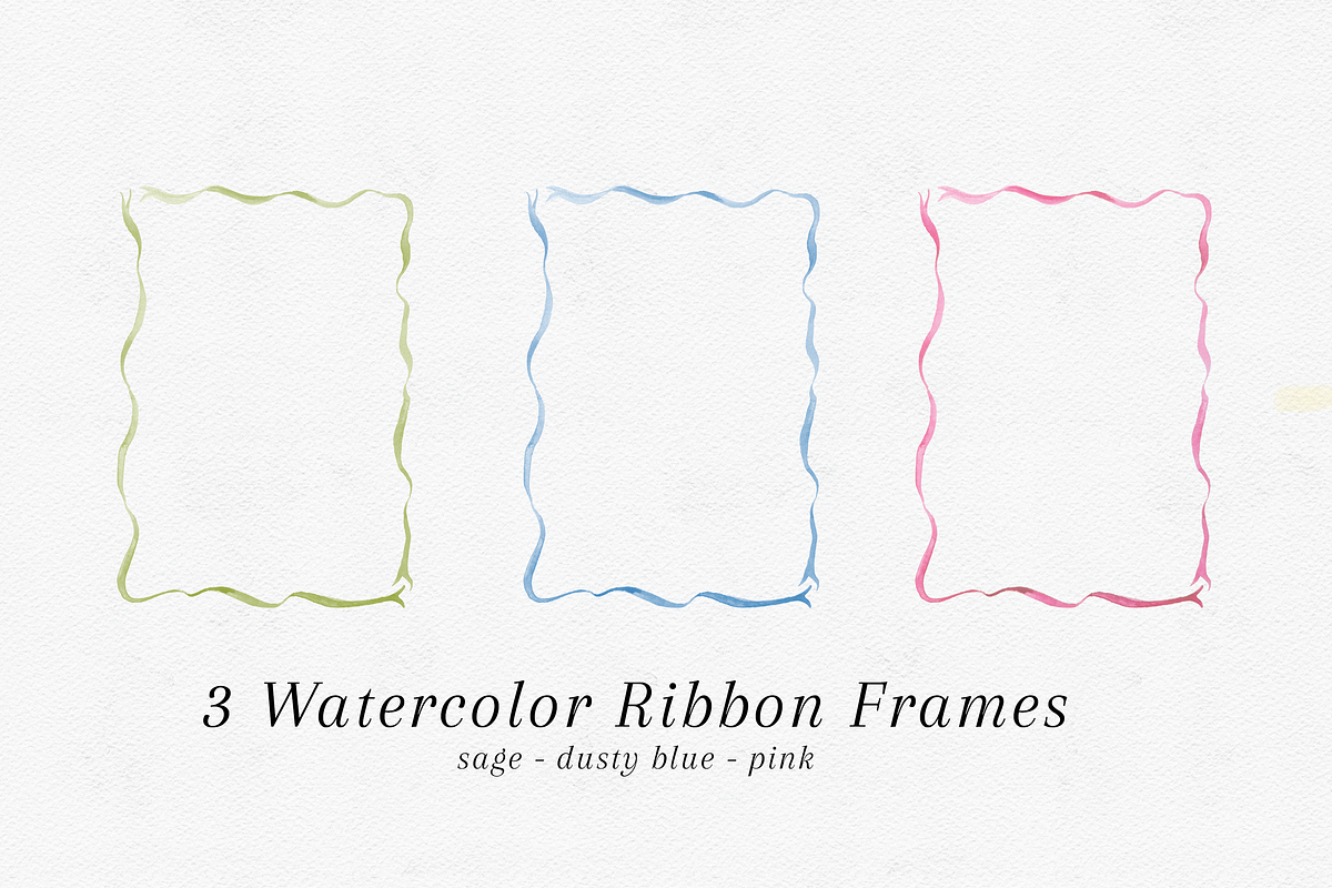 Ribbon Watercolor Border in 3 Colors, an Object Graphic by Design by Laney (Photo 1 of 4)