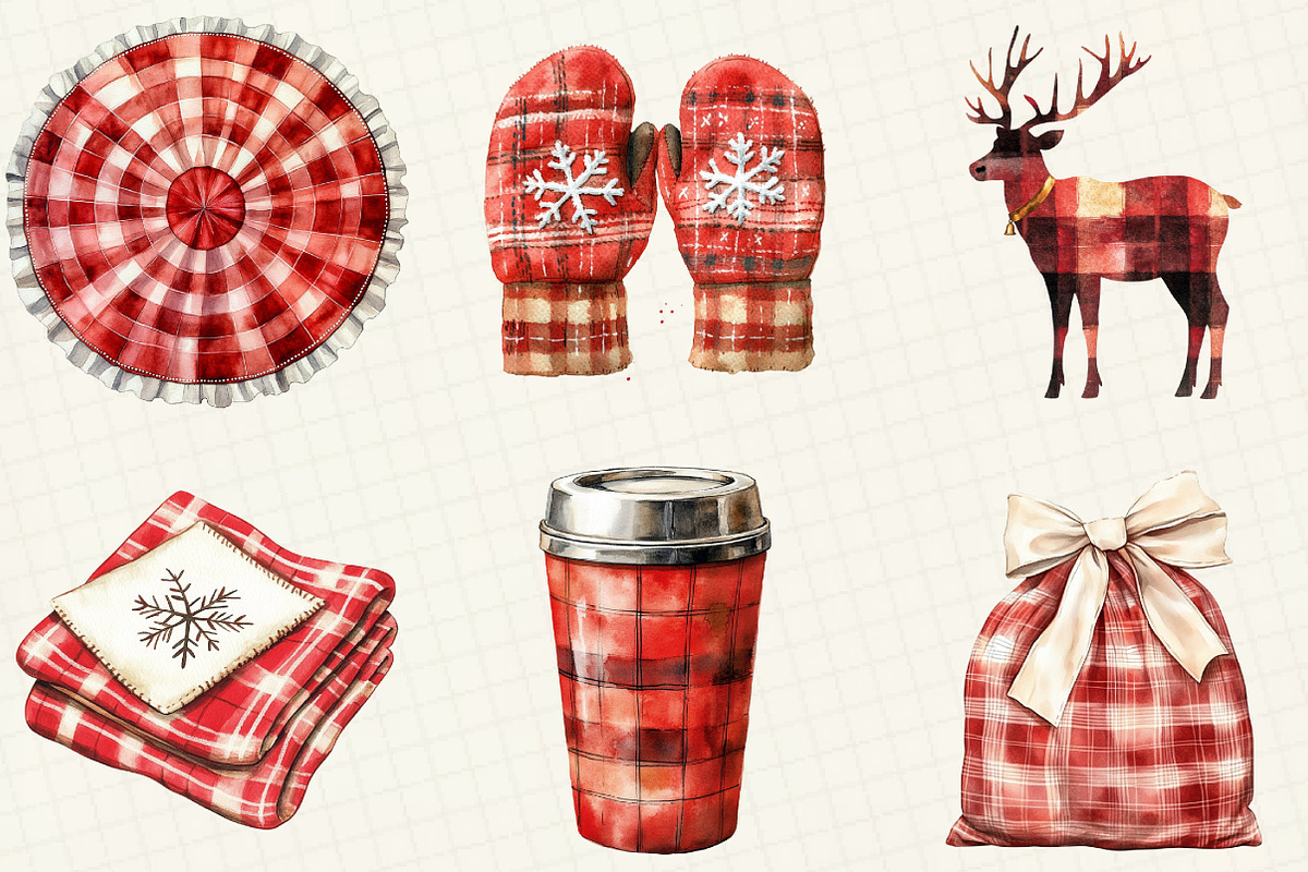 Plaid Christmas Watercolor Clipart, an Illustration by OK Design (Photo 3 of 5)