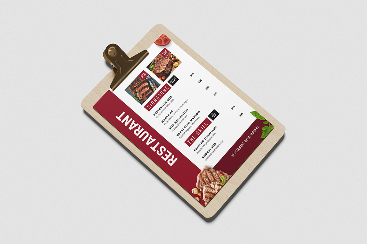 Restaurant Menu Mockup, an Advertising Mockup by swsi-studio (Photo 4 of 5)