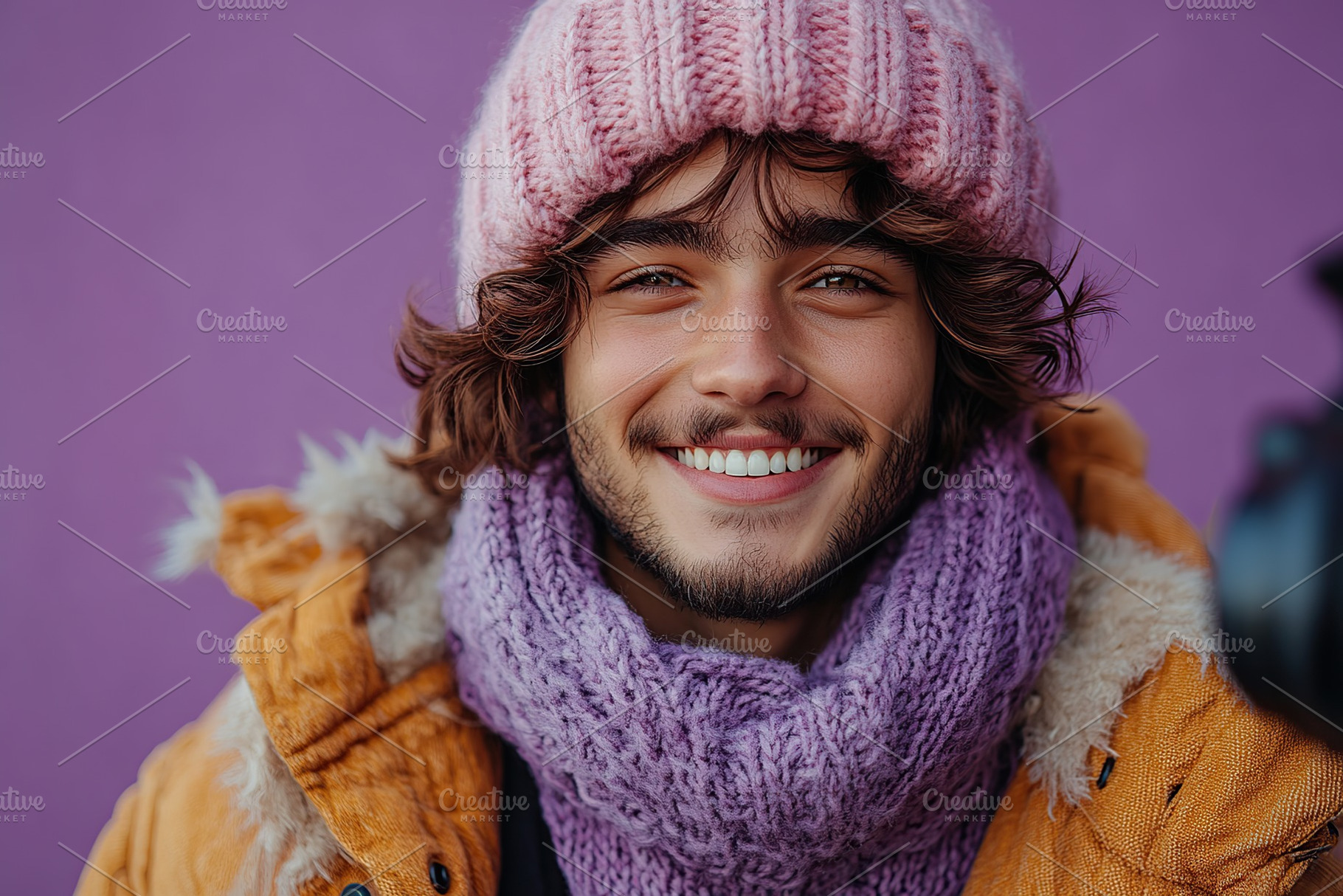 Modern man blogger in fashion clothes on purple background, a Beauty & Fashion Photo by AlyaAnd