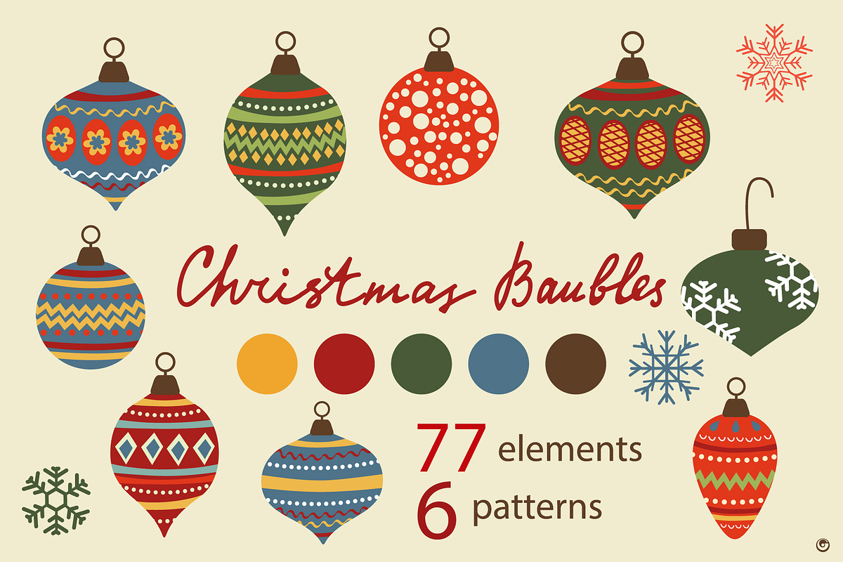 Christmas baubles set and patterns, a Decorative Illustration by Olillia (Photo 1 of 18)