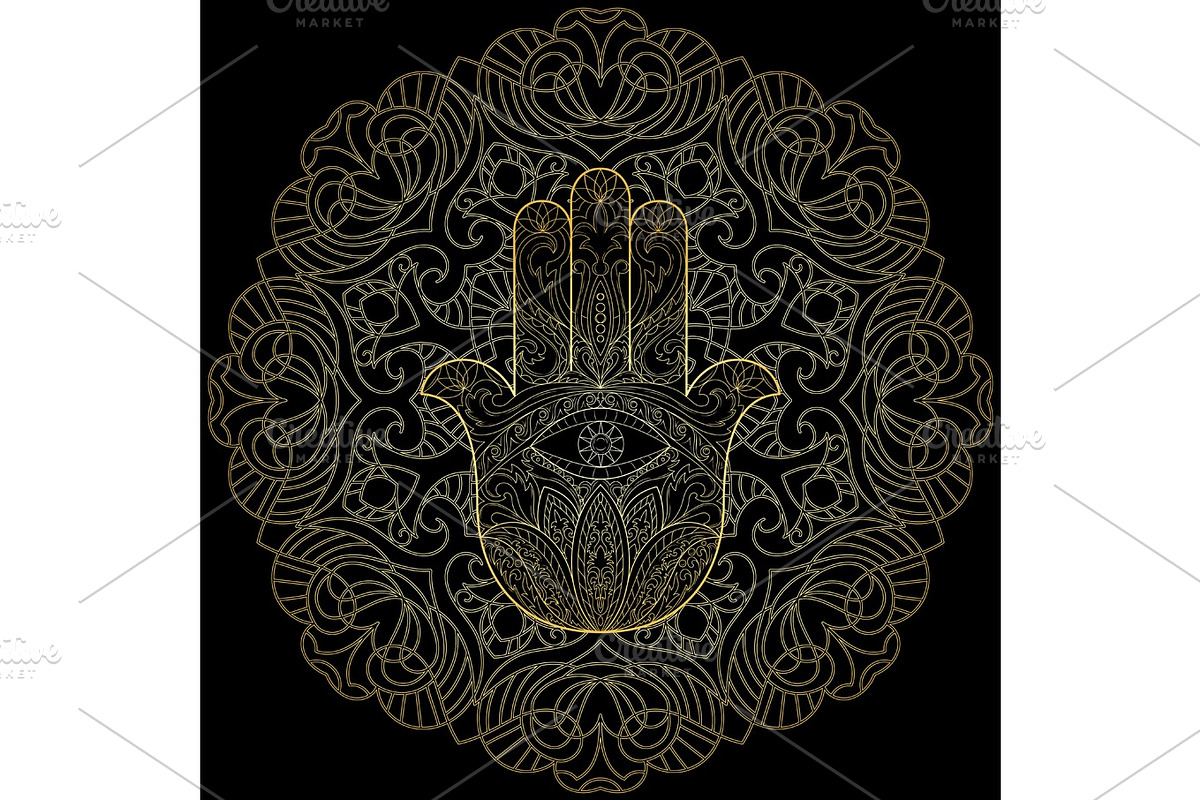 Hand of Fatima with Mandala, a Decorative Illustration by Elena Lux