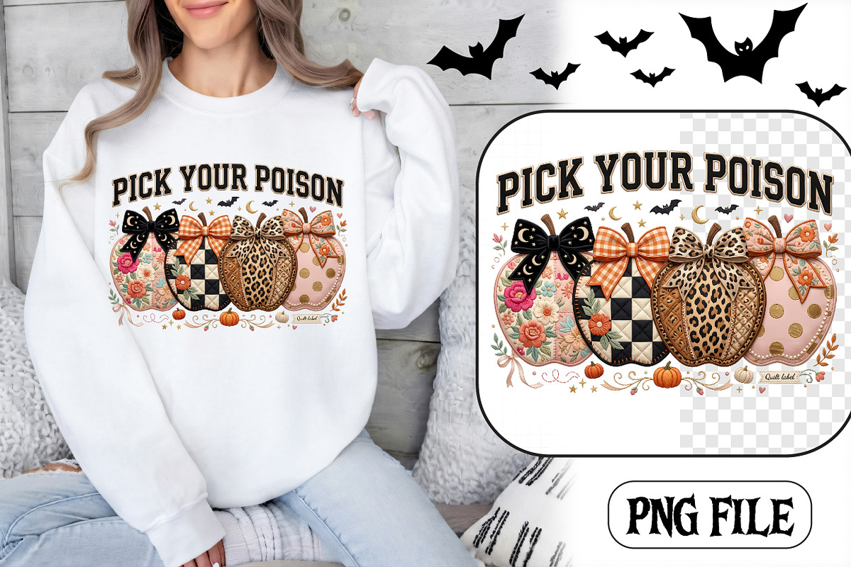 Pick Your Poison Pumpkins Bow PNG, a Seasonal Illustration by CrexoraLab (Photo 1 of 4)