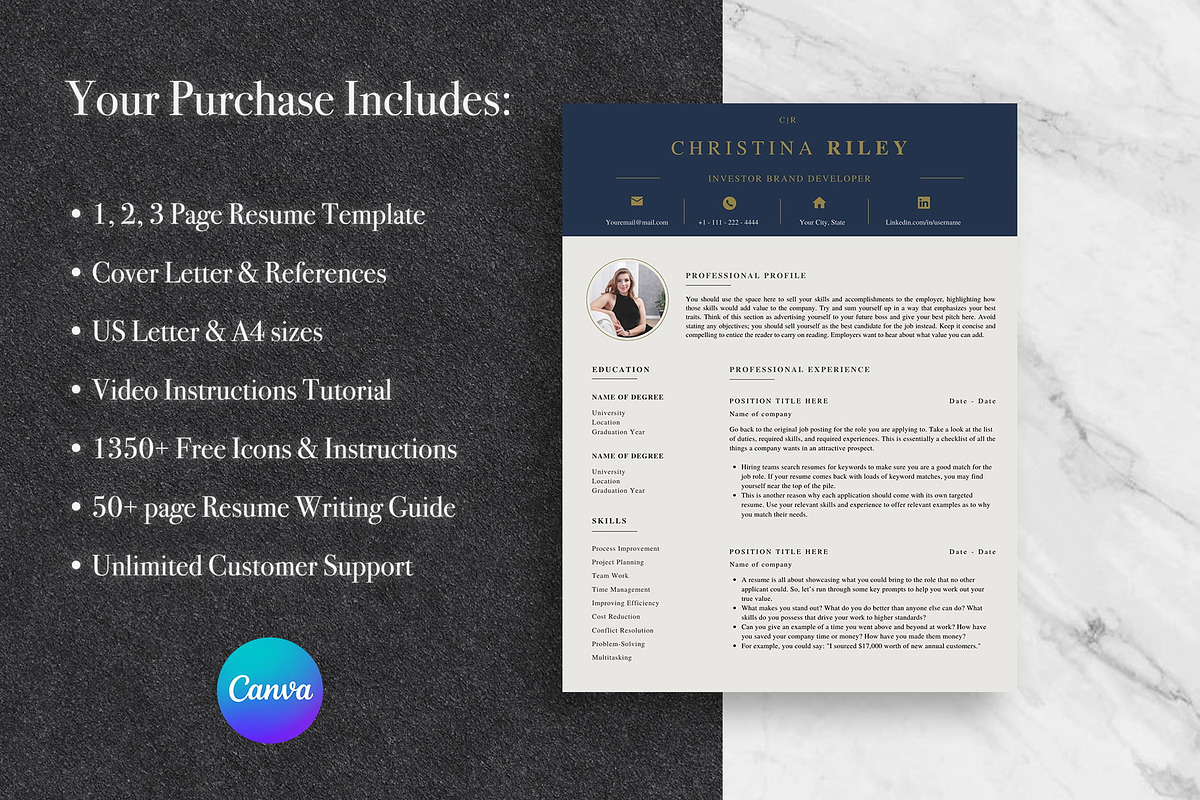 Executive CV Template Pack | Canva, a Resume Template by Lux Resume (Photo 8 of 9)