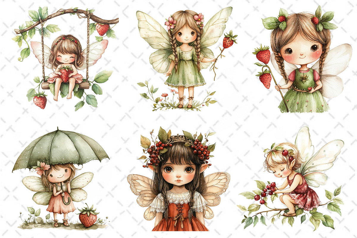 Strawberry Garden Fairies Clipart, an Illustration by Dream Creation (Photo 3 of 6)