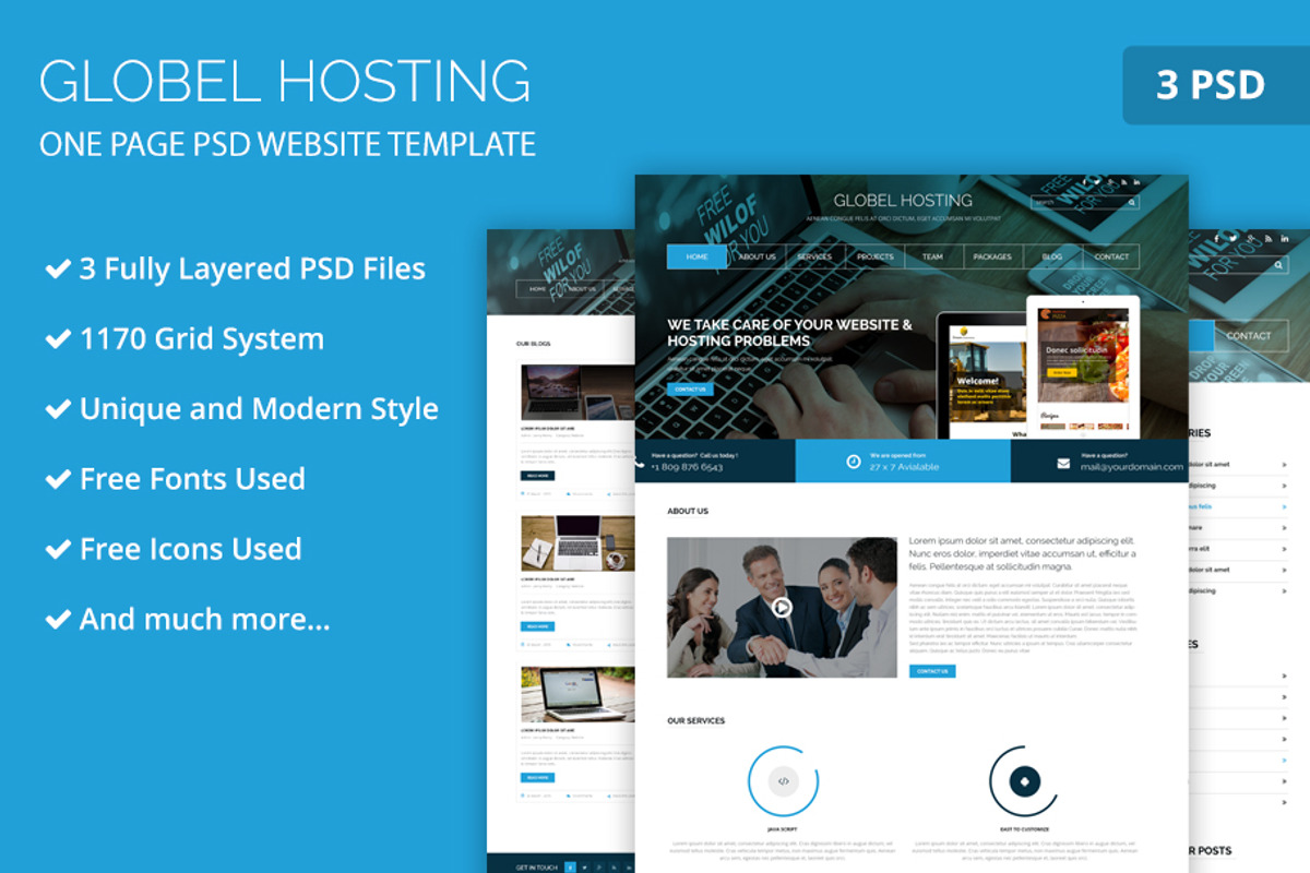 One Page Hosting PSD Web Template, a Landing Page Template by WebbyTemplates (Photo 1 of 4)