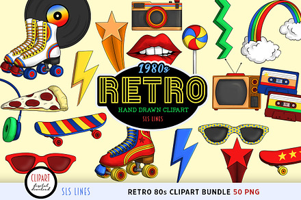 Retro 80s Clipart & Roller Skates