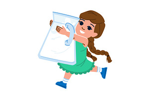 Smiling girl running and holding big, a Food Illustration by pikepicture