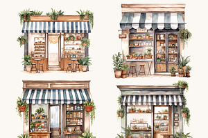 Watercolor Coffee Shop Clipart