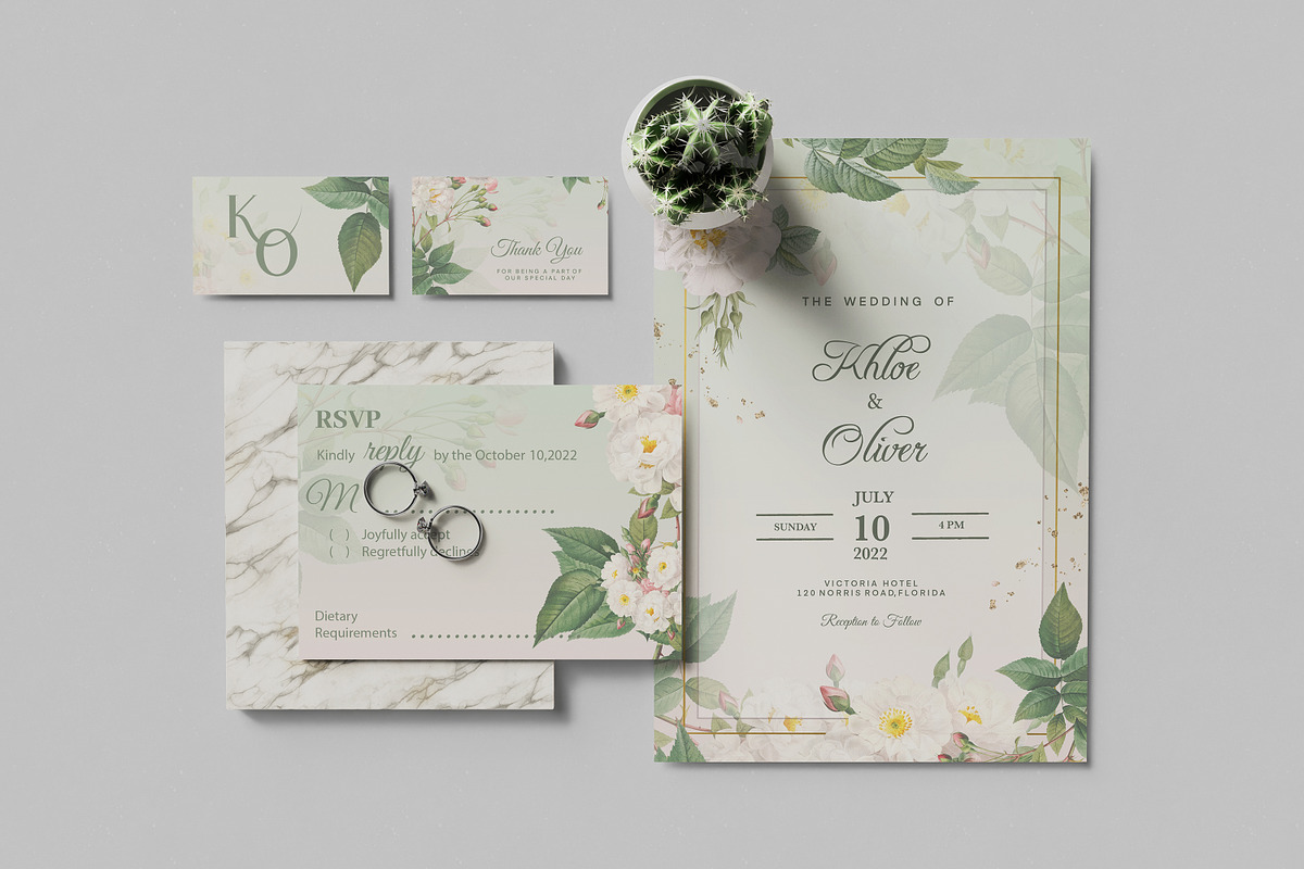 Wedding Invitation Stationery Mockup, a Print Template by bimockup (Photo 2 of 9)