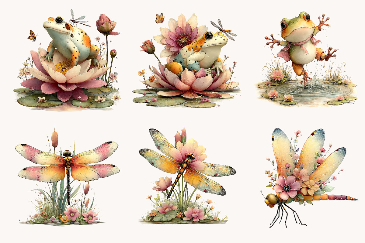 Summer Frog & Dragonfly Pond Clipart, a Seasonal Illustration by Designworld (Photo 2 of 10)