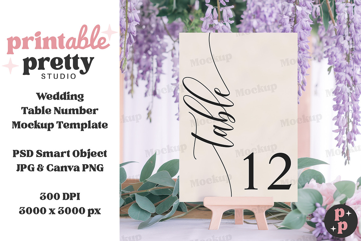 Wisteria Table Number Mockup PSD, a Product Mockup by Printable Pretty Studio (Photo 6 of 9)
