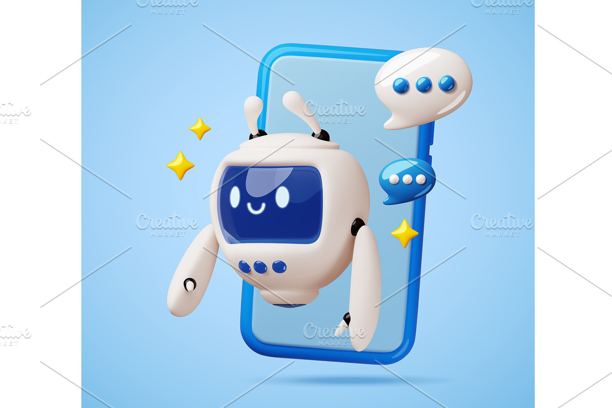 3d robot helps from smartphone, a Technology Illustration by YummyBuum