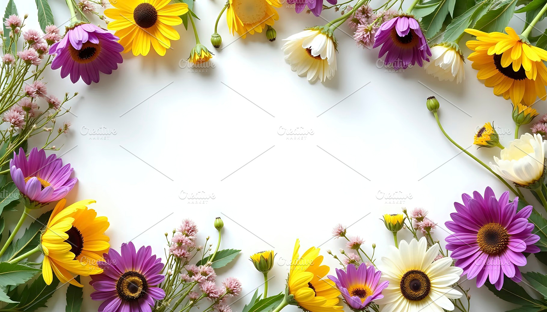 Rustic Wildflower Frame With Center, a Photo by LOGOCREATIVE