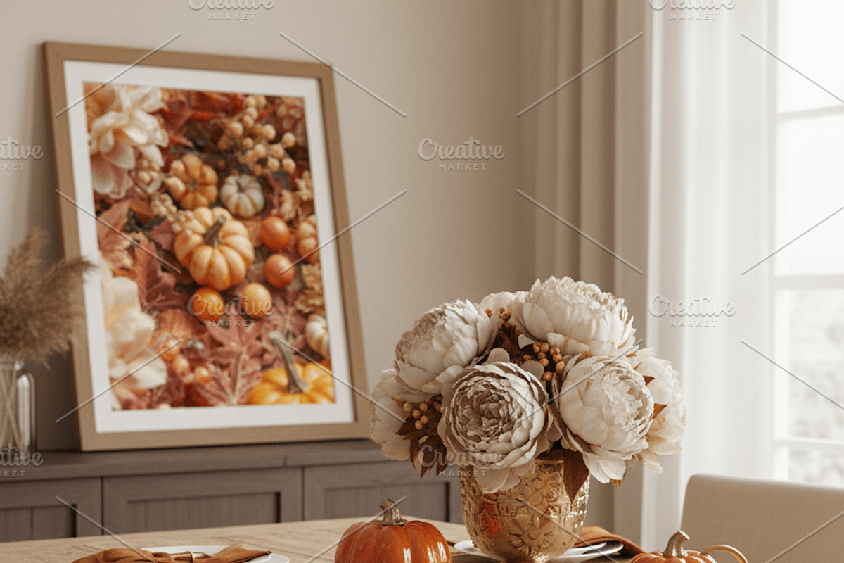 Autumn Pumpkins & Flowers Wall Art, a Background Graphic by Floraphoria (Photo 6 of 12)