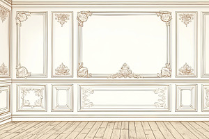 Classic interior with decorative wall paneling and wooden parquet flooring desi, an Illustration by AS photostudio