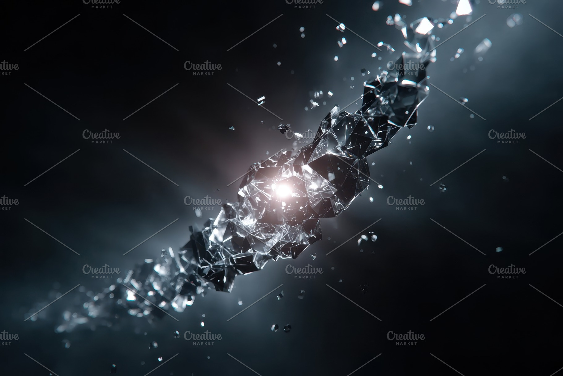 Futuristic crystalline chain with central glow, an Abstract Photo by AlyaAnd
