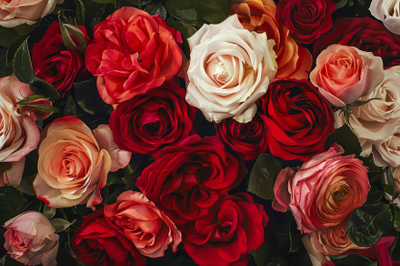 A cluster of red and pink roses with, a Photo by Iftikhar Alam