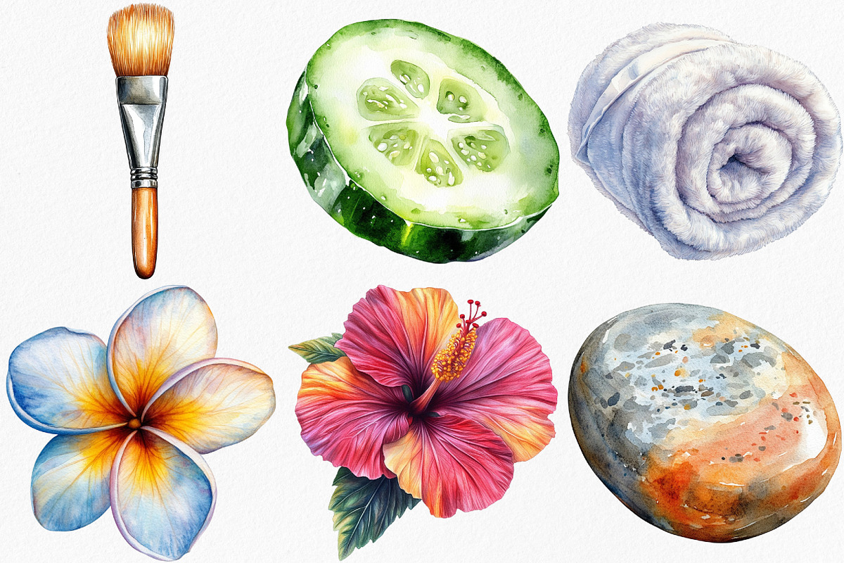 Watercolor Spa Day Clipart Bundle, an Illustration by Canvas Craft (Photo 3 of 7)