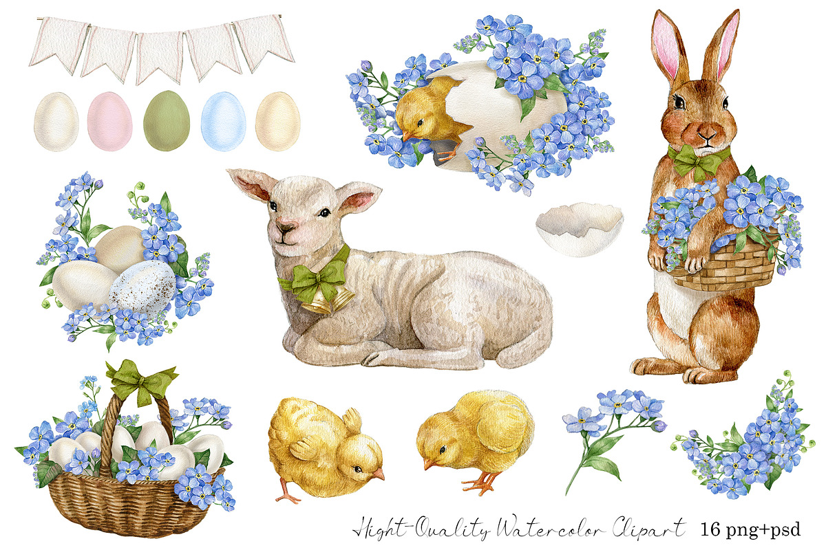 Watercolor spring easter clipart, a Seasonal Illustration by yana.fefelova (Photo 2 of 5)