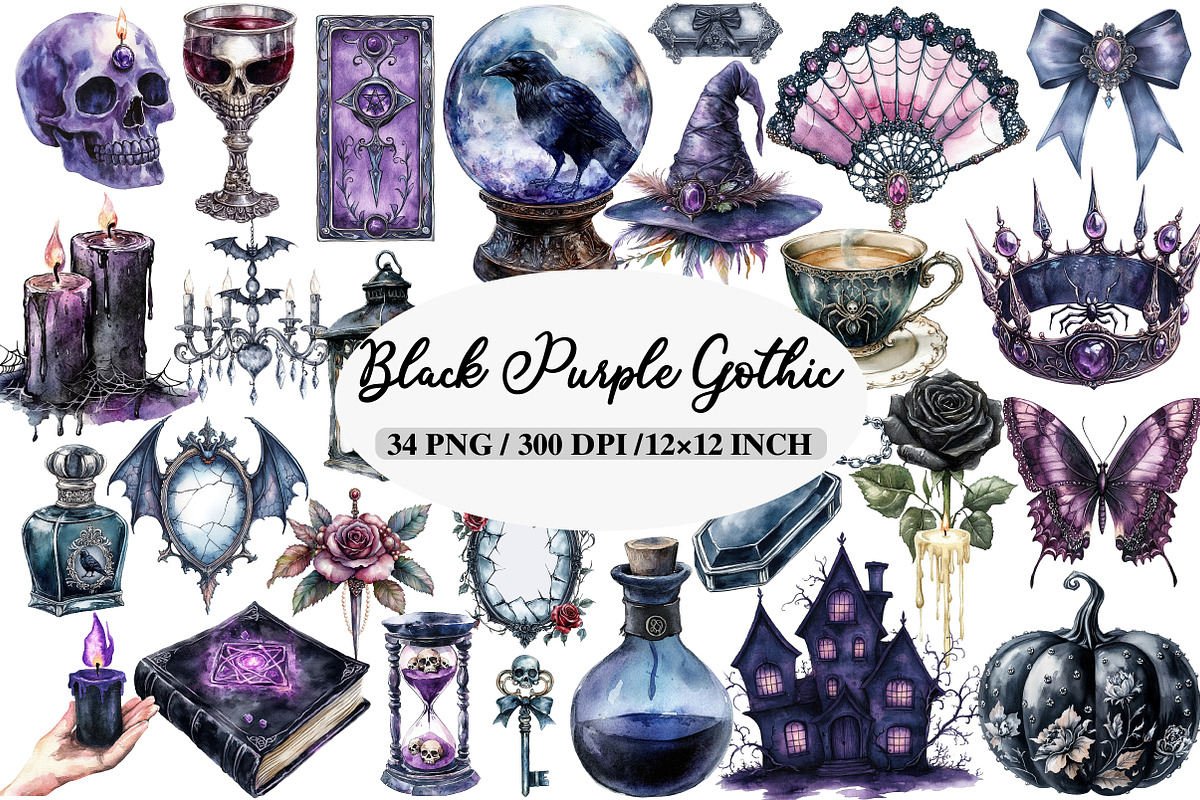 Black Purple Gothic Halloween Clipar, an Illustration by Daily.Designs (Photo 1 of 5)