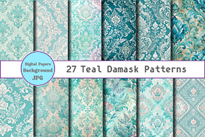 Teal Damask Patterns, a Background Graphic by Wow Magic