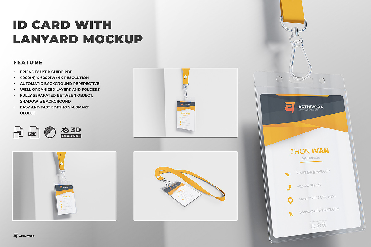 ID Card with Lanyard Mockup, an Advertising Mockup by Artnivora.Std (Photo 1 of 4)