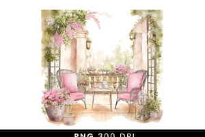 Watercolor Spring Balcony Clipart