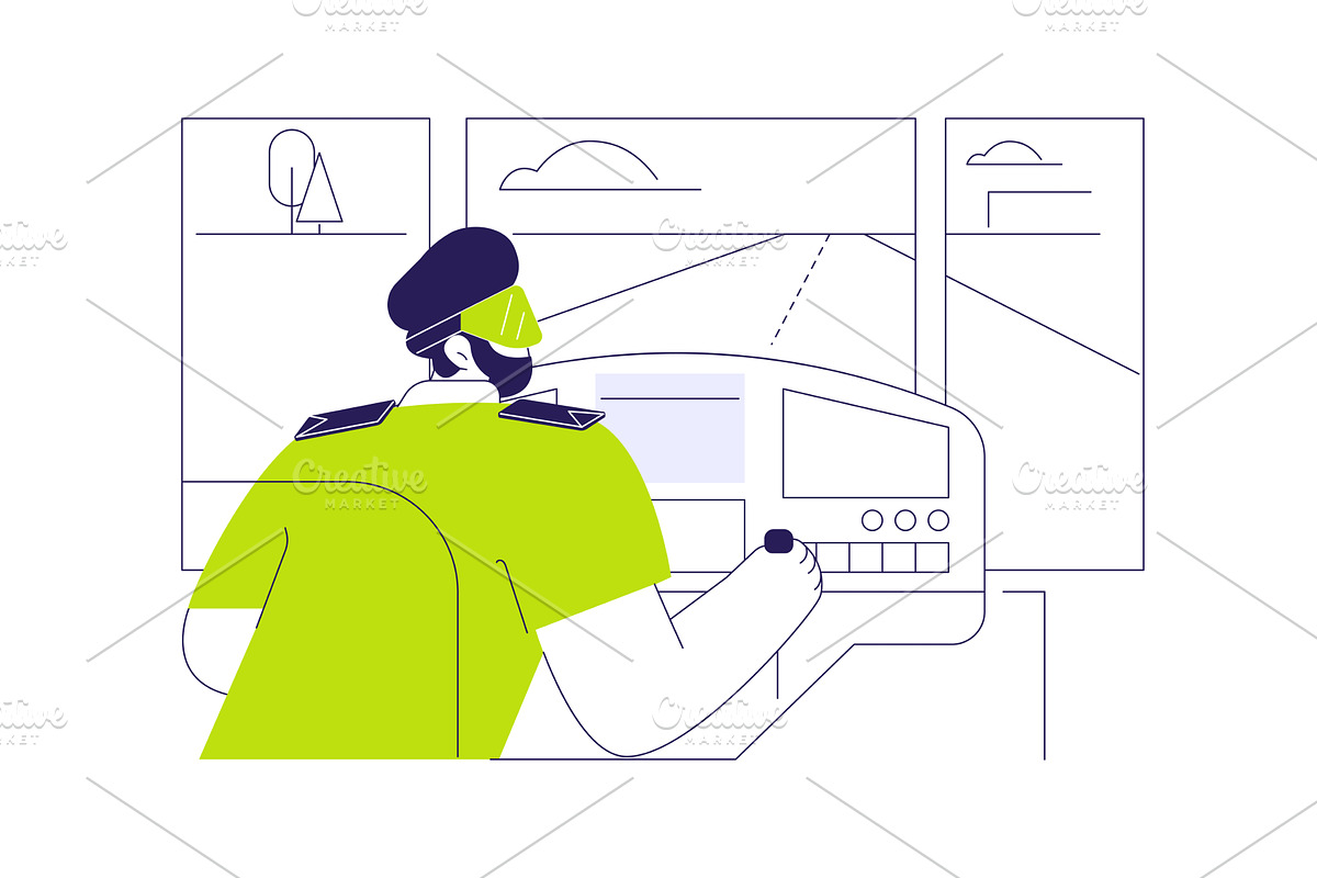 VR pilot training isolated cartoon, a Technology Illustration by Visual Generation