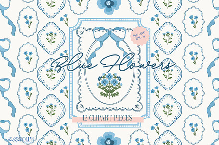 Blue Floral Clipart for Weddings, a Decorative Illustration by Hello Holly Studio