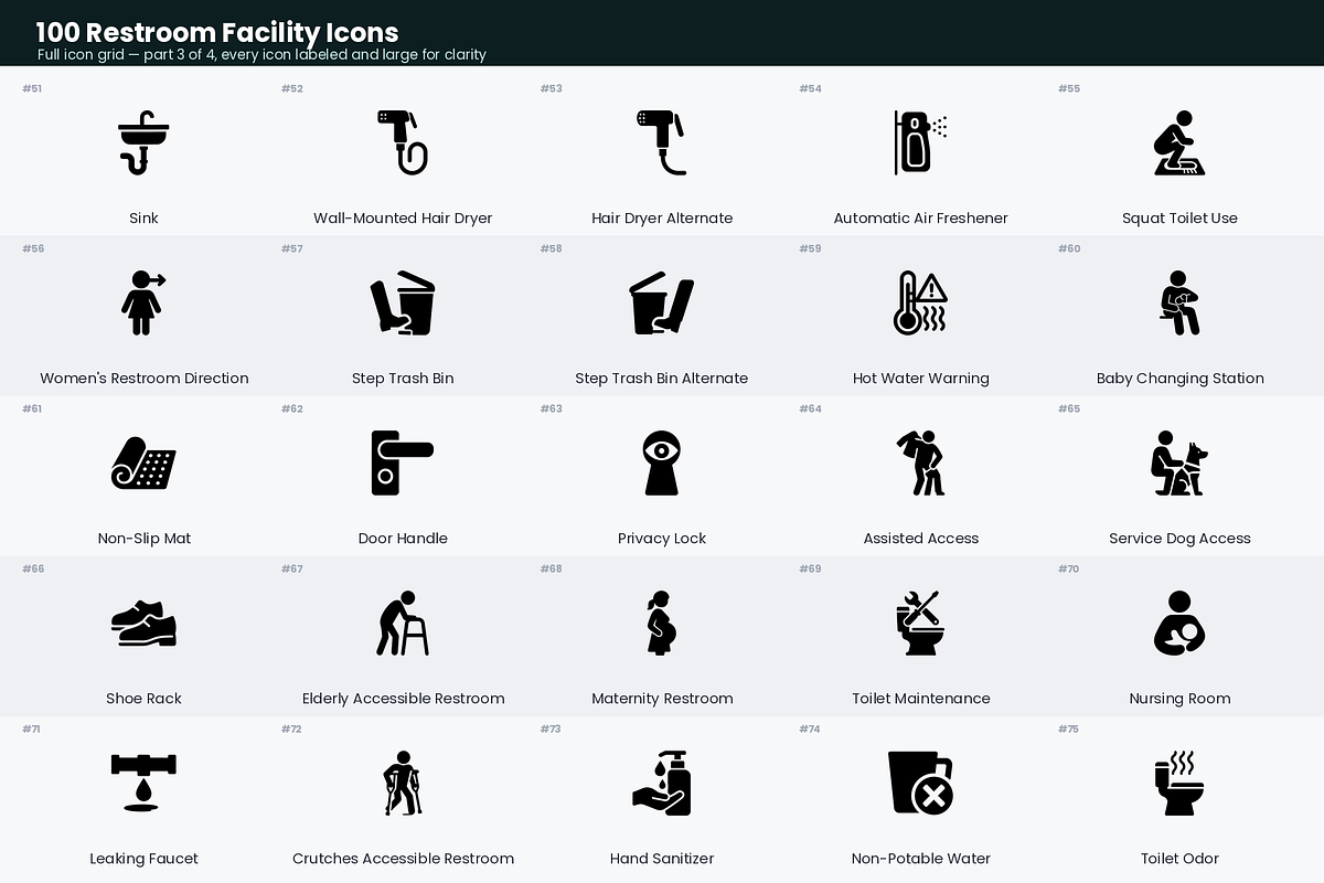 100 Restroom Facility Icons, a Solid Icon by Symbolic Language (Photo 4 of 6)