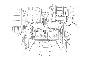 City Basketball Court Sketch View