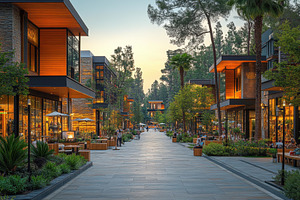 Lively shopping promenade lined with, a Photo by Tanuart