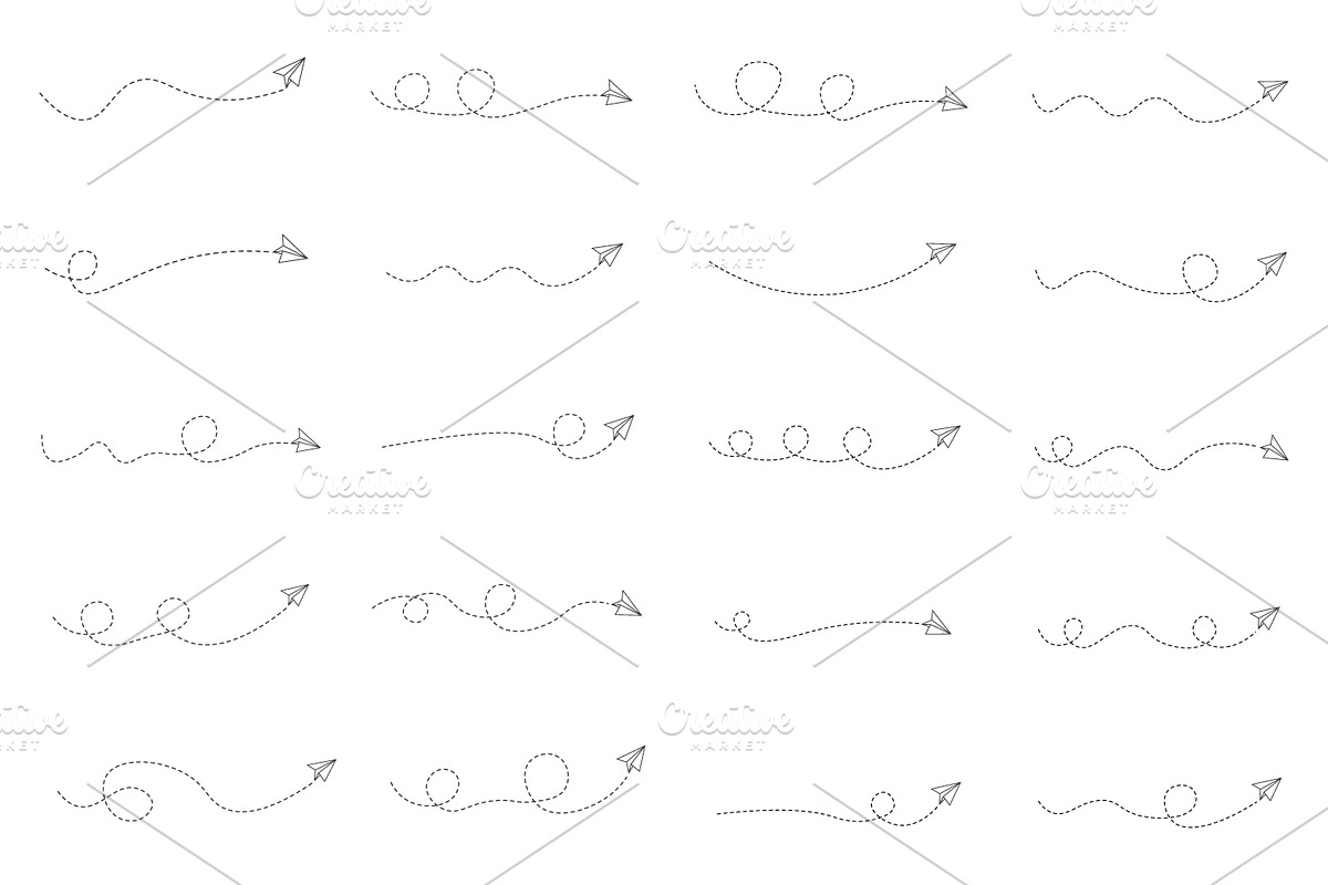 Set of Dashed Line Paper Airplane, a Templates & Theme by elchinarts