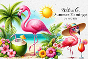 Watercolor Summer Flamingo Clipart, an Illustration by Dream Creation (Thumbnail 1 of 4)