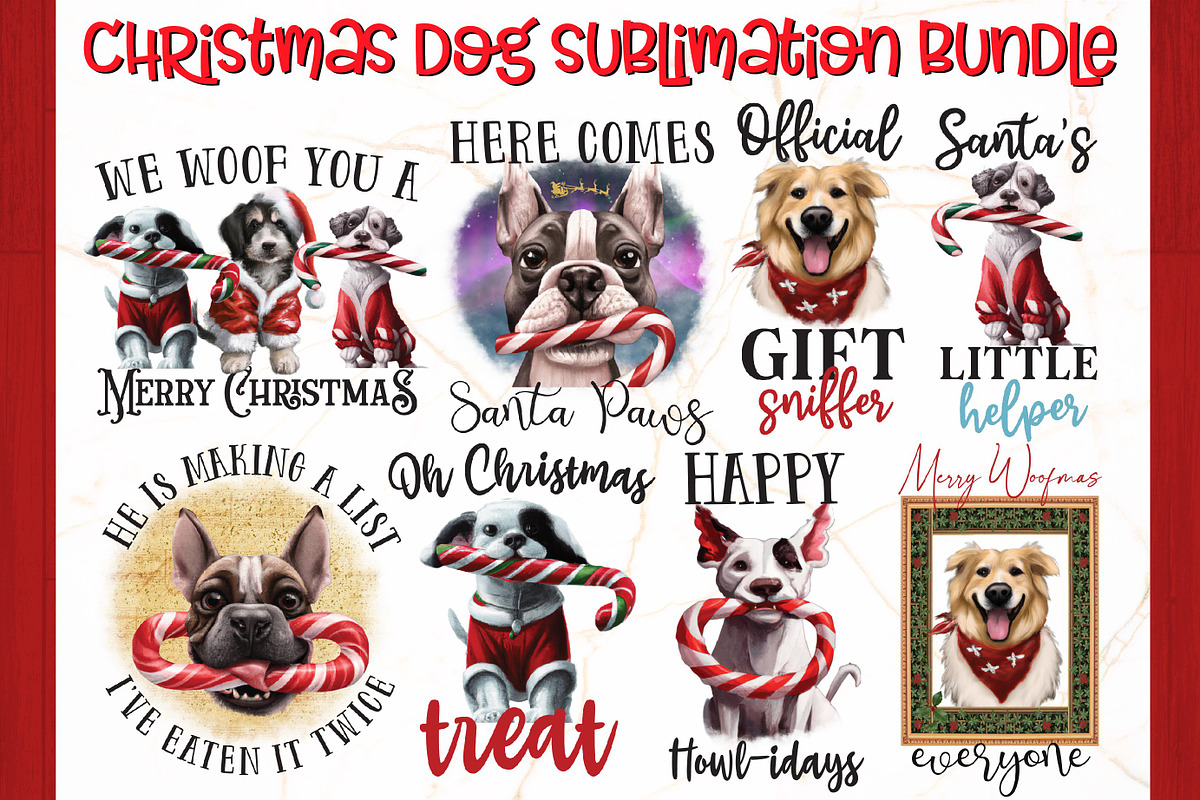 Christmas Dog Sublimation Bundle, an Animal Illustration by RossiGalleria (Photo 1 of 9)