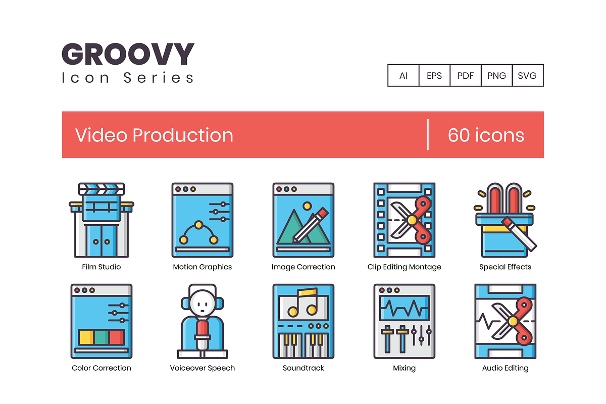 60 Video Production Icons, an Icon by Flat Icons