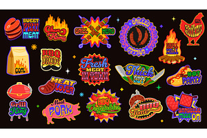 Vintage y2k bbq meat stickers, a Food Illustration by Vector Tradition