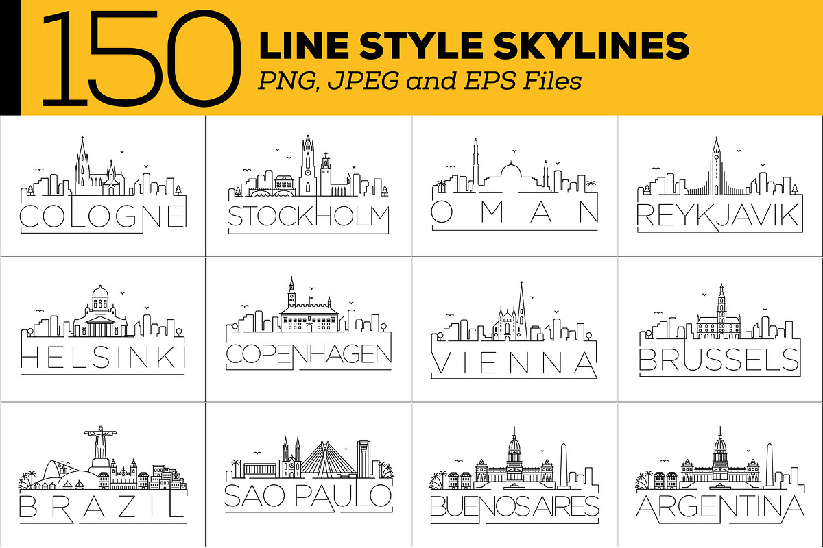 150 - Linear Style City Skylines, an Outline Icon by Kursat Unsal (Photo 8 of 18)