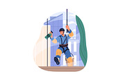 Cleaning workers washing windows set, a Person Illustration by PaperTrident (Thumbnail 5 of 5)