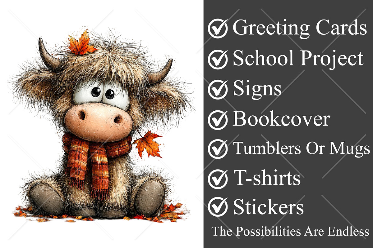 Whimsical Autumn Highland Cow PNG, a Seasonal Illustration by Canvas Craft (Photo 3 of 10)