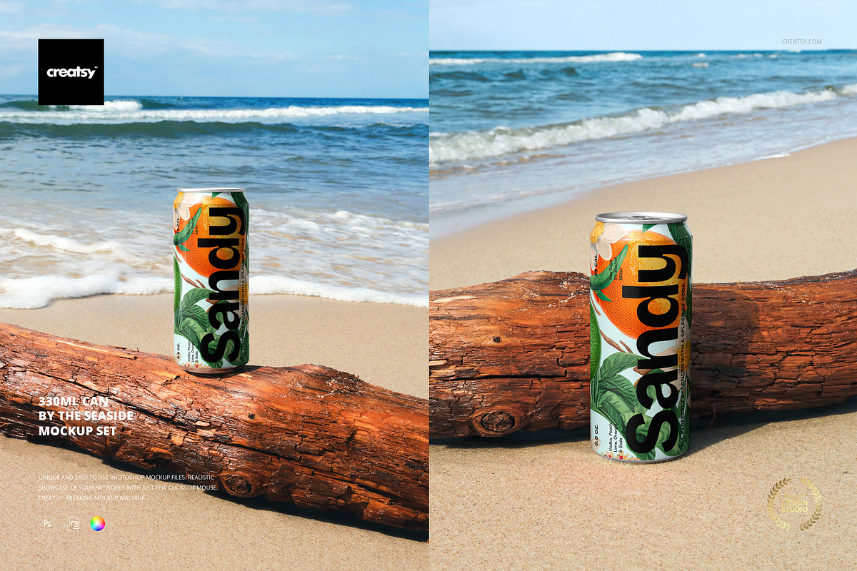 330ml Can by the Seaside Mockup Set, a Packaging Mockup by creatsy5 (Photo 1 of 4)