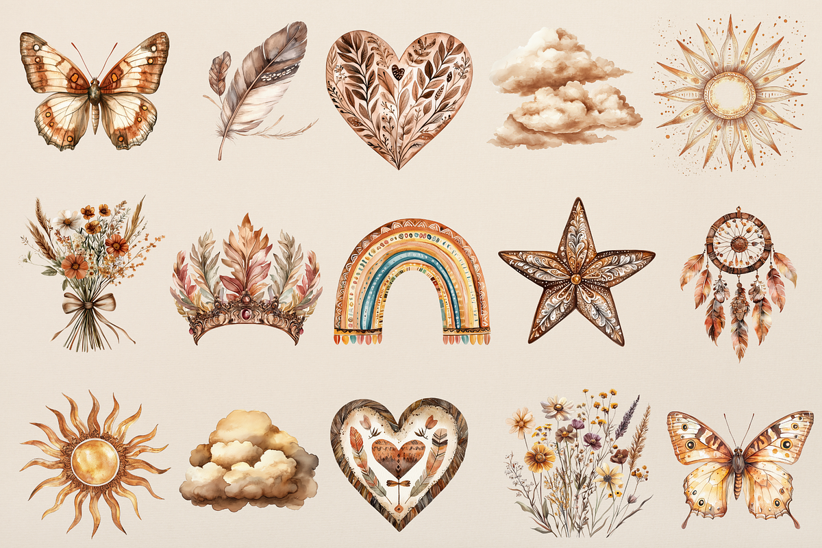 Boho Rainbow Clipart, an Illustration by NadiaTheronArt (Photo 2 of 4)