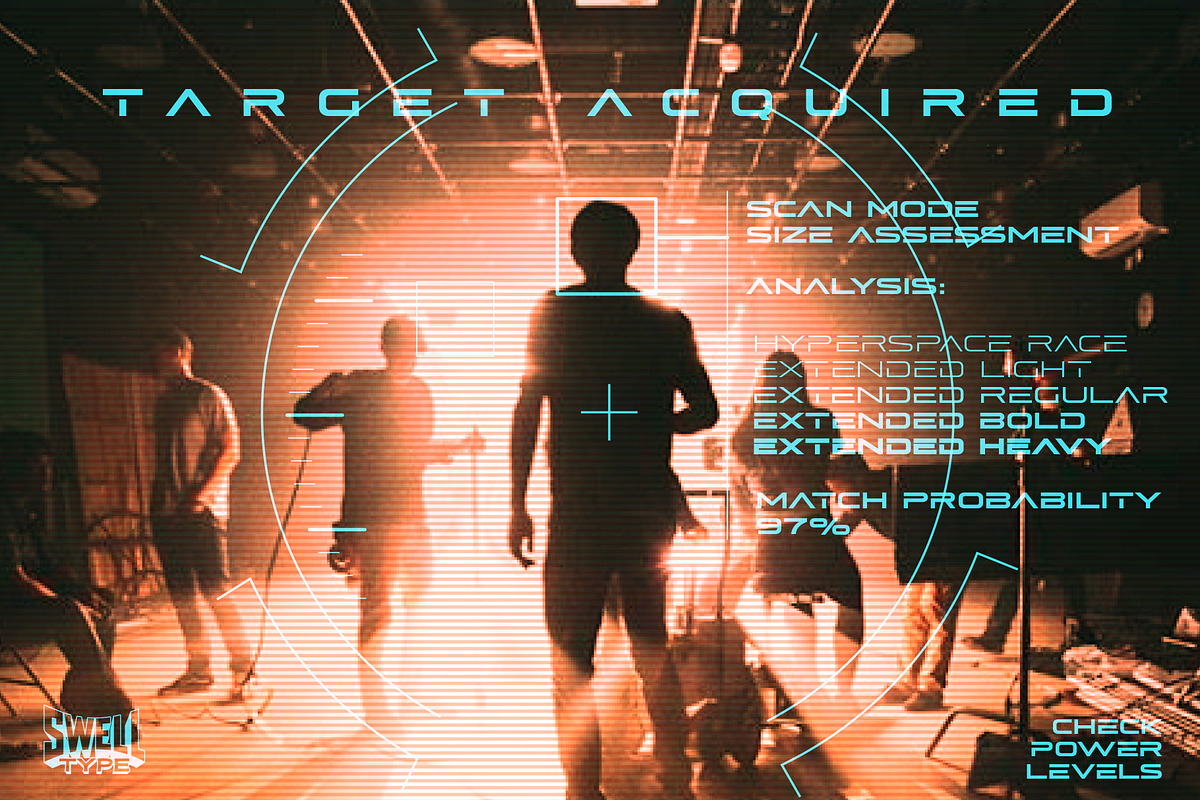 Hyperspace Race Extended sci-fi font preview 2