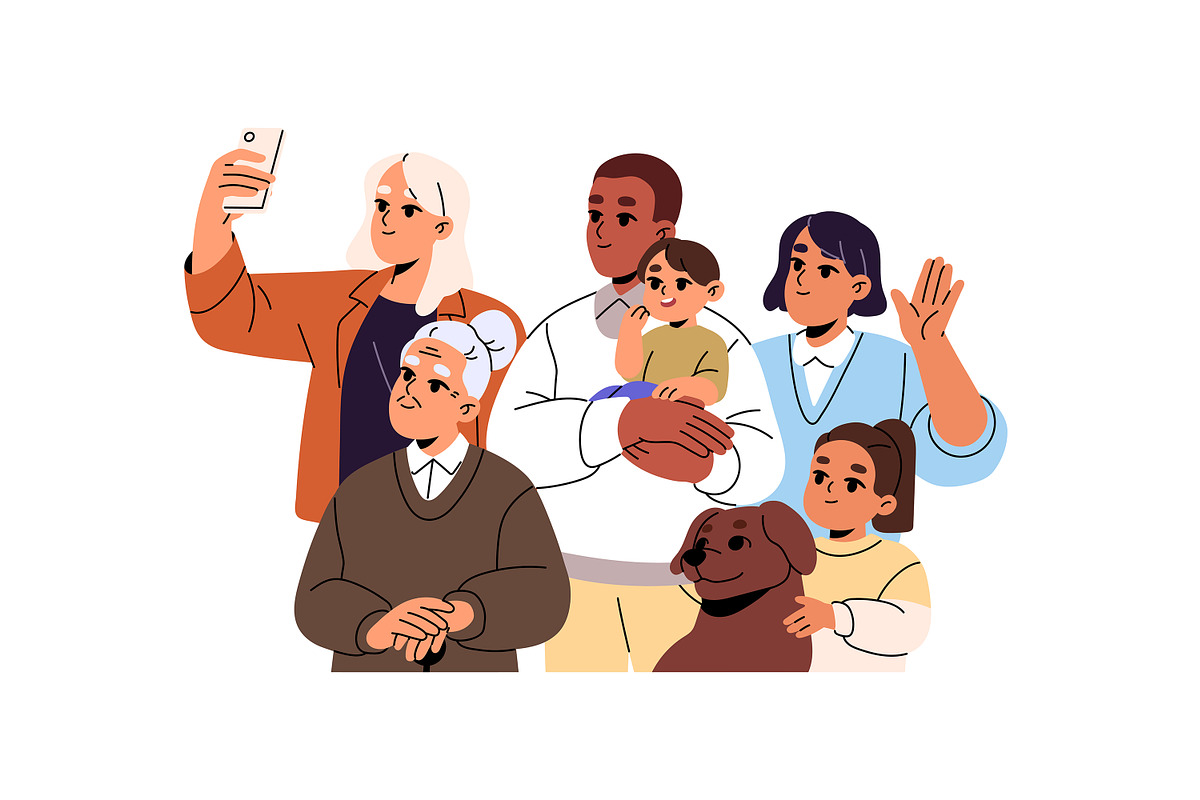 Happy people taking selfie together, a Person Illustration by PaperTrident (Photo 2 of 6)