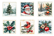 Vintage Christmas Stamps Png Bundle, an Illustration by SinaCreation (Thumbnail 4 of 7)