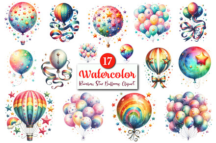 Rainbow Star Balloons Clipart Bundle, a Graphic by CitraGraphics