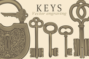 Design set Keys. Vector engraving